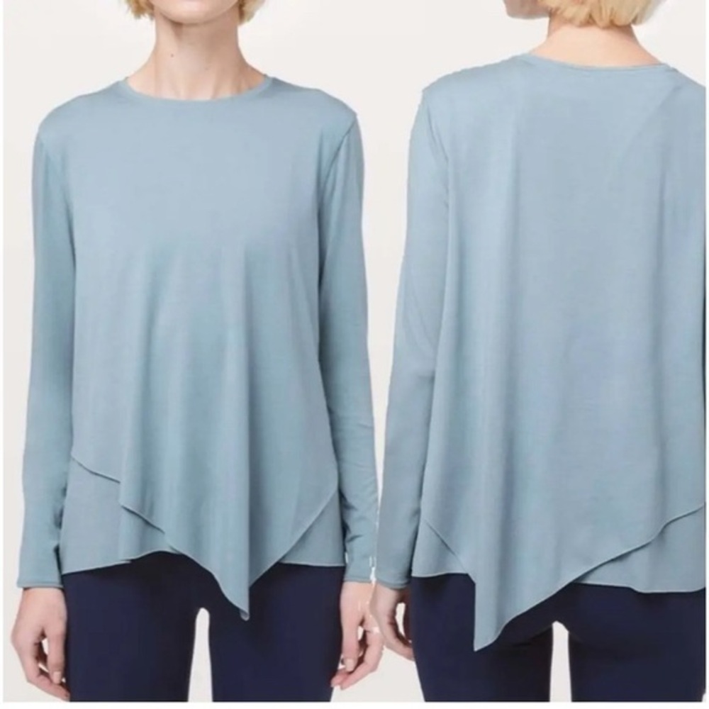 LULULEMON sweetest day long sleeve tencel stretch light blue cast shirt size 6